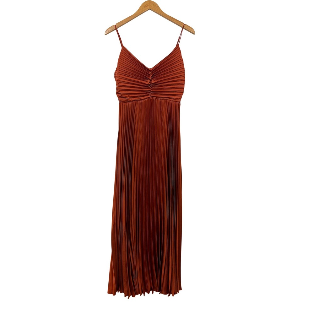 Petal + Pup Naira Pleated Maxi Dress Sunset Orange Satin V-Neck Size 6 US - Picture 11 of 11